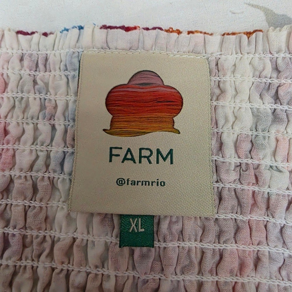 FARM Rio Women L/XL Skirt Set Spring Bananas Floral Pom Pom Smocked Multi - Picture 11 of 12